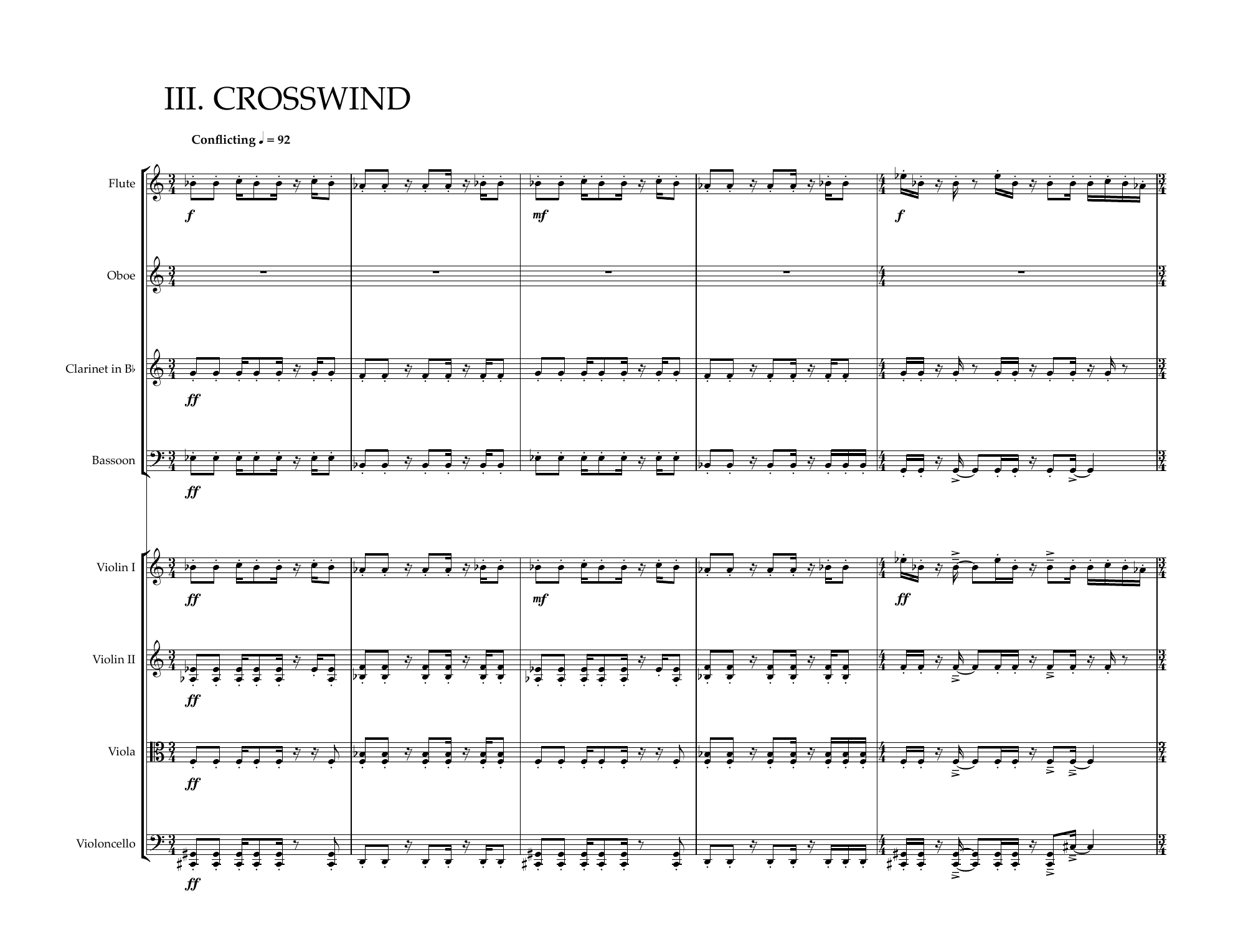 Kami, III. Crosswind — first page of the score