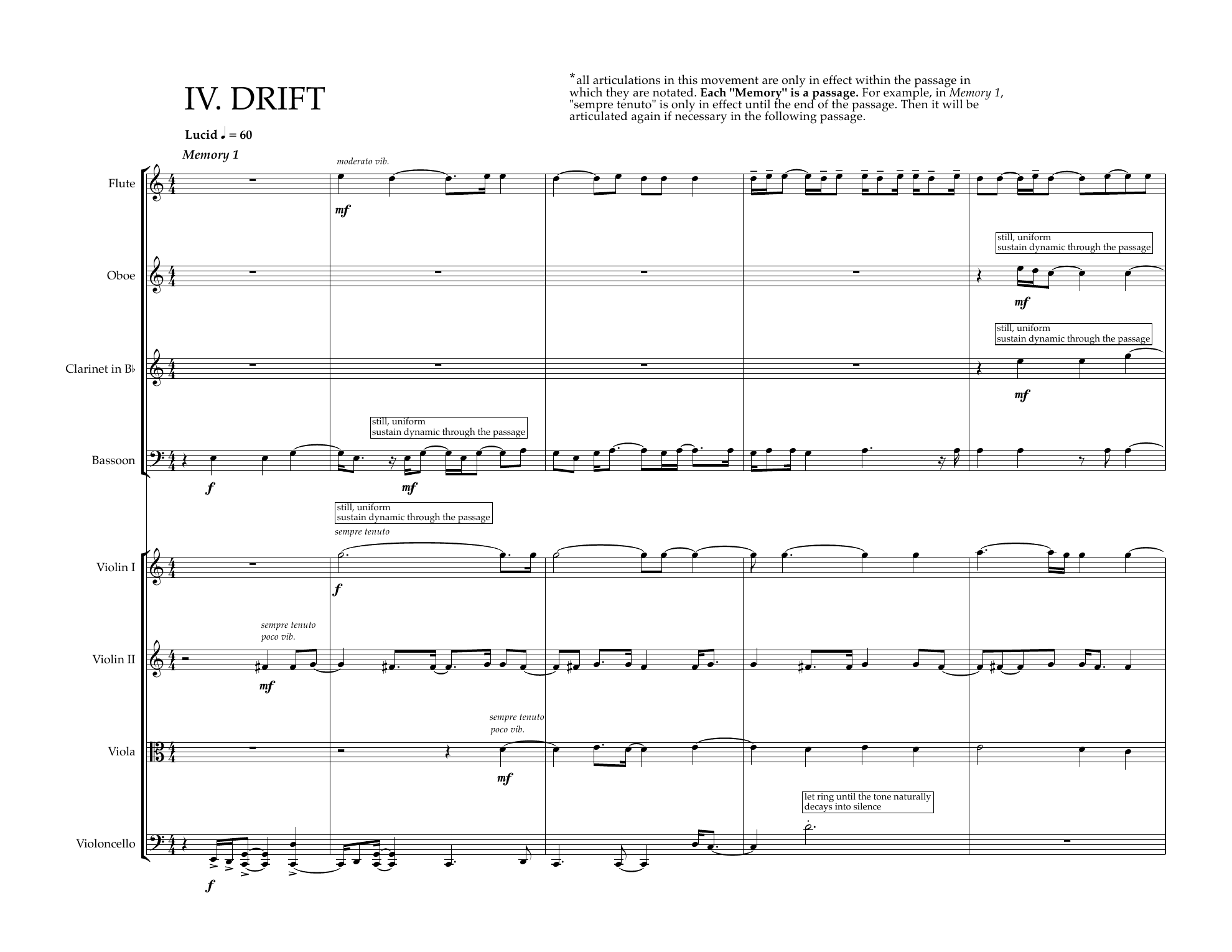 Kami, IV. Drift — first page of the score